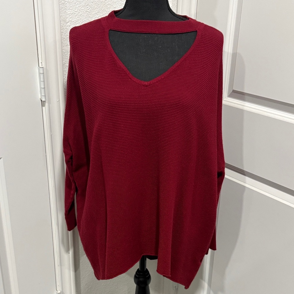 SHEIN Women's Burgundy V-Neck Sweater